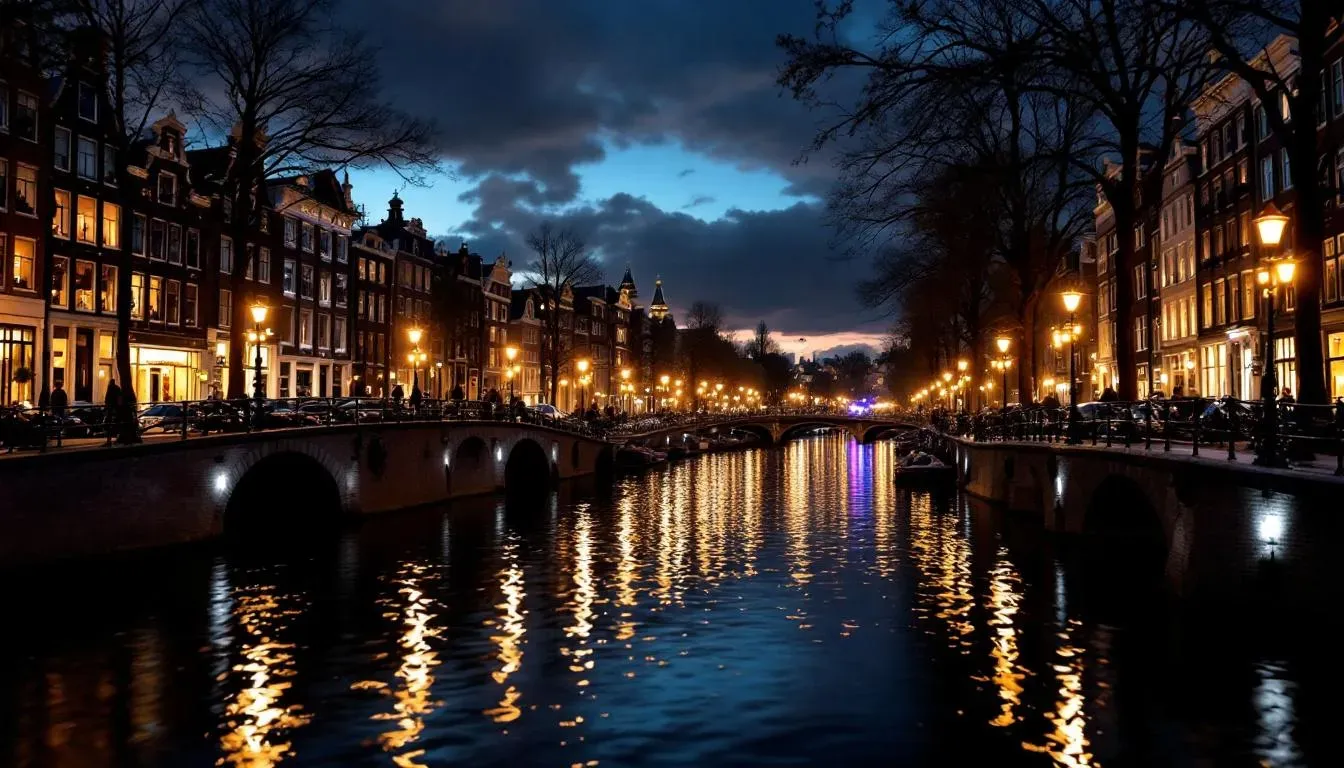 Amsterdam canal bridges at night - filming location in Netherlands